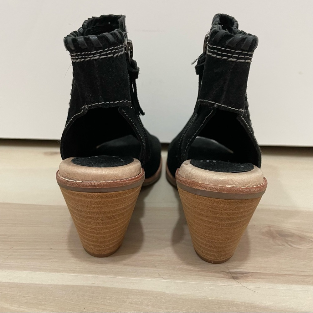 Sofft Maleigha Women's 6.5 Heeled Bootie Black Suede Leather Side Zip Open Toe - Picture 5 of 12